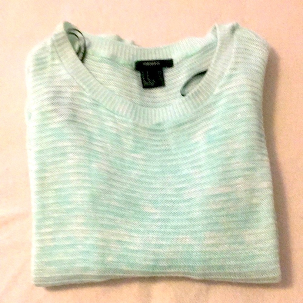 Forever 21 Light Green White Cozy Crew Neck Knit Sweater M
